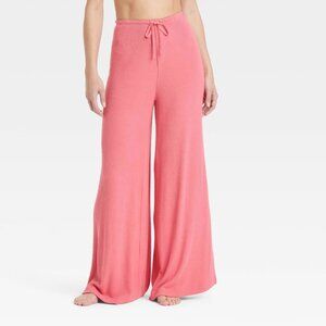 Auden XXL Womens Ribbed Wide Leg Pants Cozy Mid Rise Coral Pink